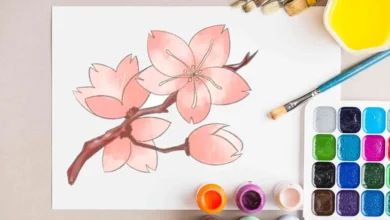 آموزش تصویری نقاشی شکوفه گیلاس
