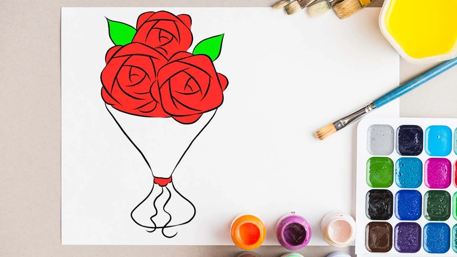 آموزش تصویری نقاشی مرحله به مرحله نقاشی دسته گل