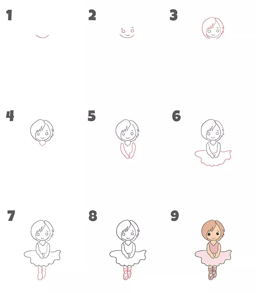 آموزش نقاشی مرحله به مرحله دختر بالرین