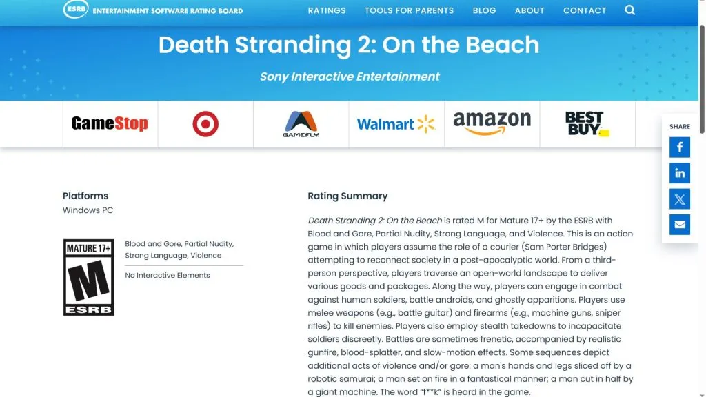 DeathStranding رده بندی بازی