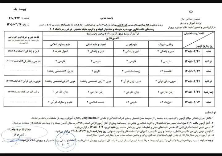 امتحانات نهایی امتحانات نهایی
