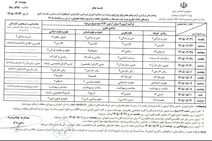 امتحانات نهایی امتحانات نهایی